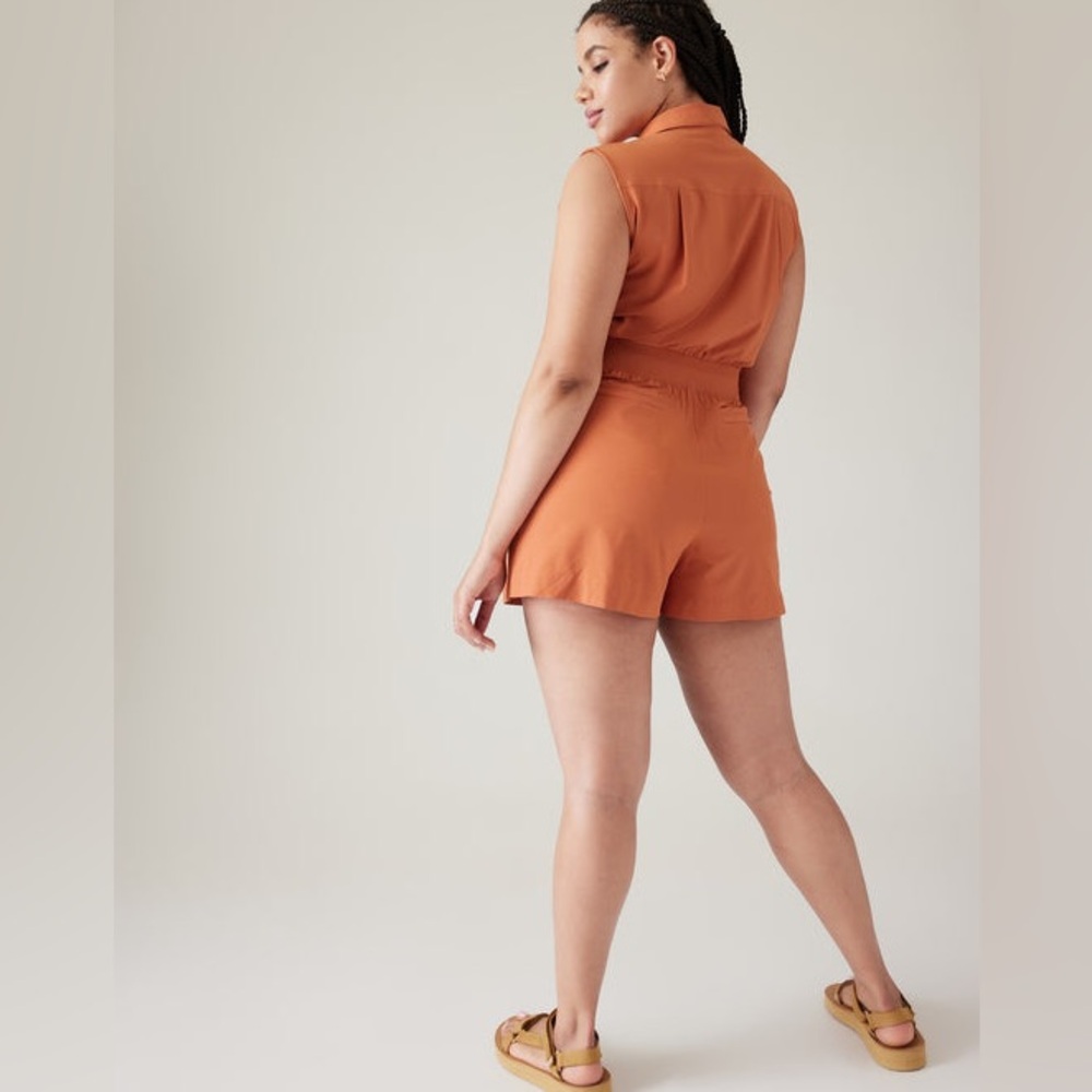 Athleta Sleeveless Collared Romper in Terracotta Orange - Picture 4 of 13